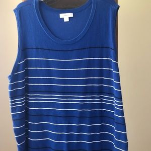 CJ Banks 3X royal blue sleeveless sweater shell with horizontal accent stripes